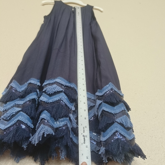 anthropology Maeve Navy Blue Sequin Fringe Fringe Sleeveless Short Dress Sz‎ 2 - Picture 6 of 16
